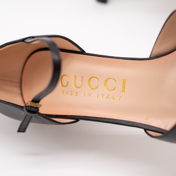 size 40.5G 10.5 US Gucci Platform Pumps Black Leather Strap Buckle - Picture 8 of 12